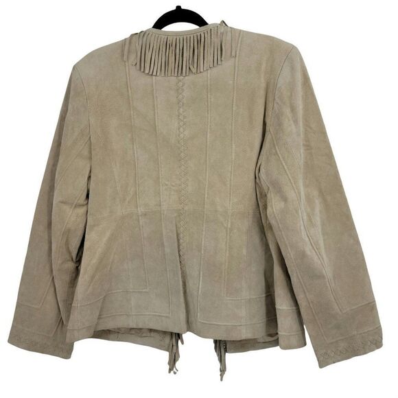Vtg 80's Pamela McCoy Native American Fringed Leather Shacket Jacket Tan Sz L - Picture 3 of 15